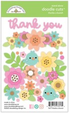 Crafts Doodlebug Doodle Cuts Metal Die Set Thanks a Bunch Flowers Birds Bouquet