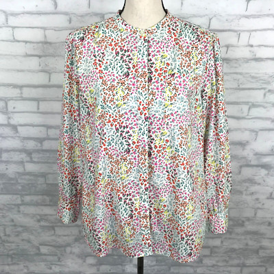 Lands End Womens Size L Cottage Button Top Prairie Shirt Ditsy Floral Bloomcore