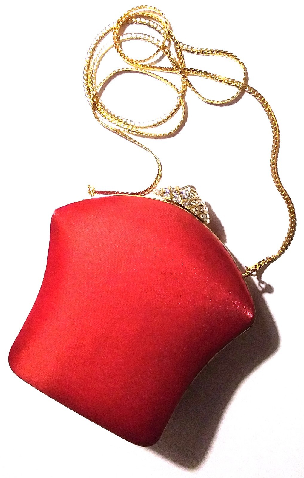 RARE VINTAGE INGE CHRISTOPHER RED CLUTCH BAG WITH GOLD TONE CHAIN SHOULDER STRAP