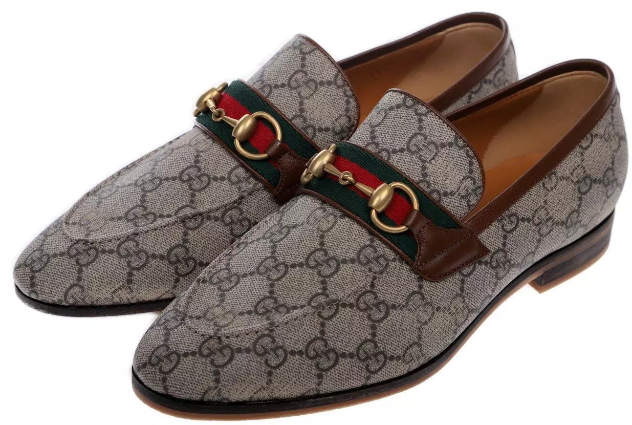 CHAUSSURES MOCASSEUSES HOMME GUCCI CURRENT GG SUPREME CANVAS HORSEBIT 8,5/US 9 NEUVES