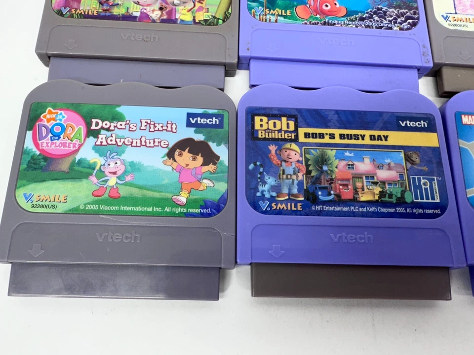 Lot of 8 VTECH V.Smile  game Cartridges Dora Elmo Cars SpiderMan Nemo Untested - Image 2 of 4