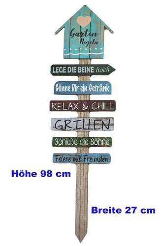 XL Gartenschild aus Holz WEGWEISER mit Gartenregeln groß Gartenstab Deko Schild - Bild 4 von 8