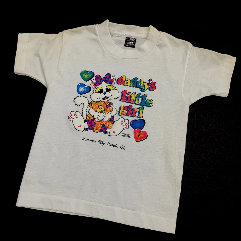 VTG 90s Single Stitch Girls T Shirt 6-8 Daddy’s Little Girl Puff Print Florida - Изображение 3 из 4