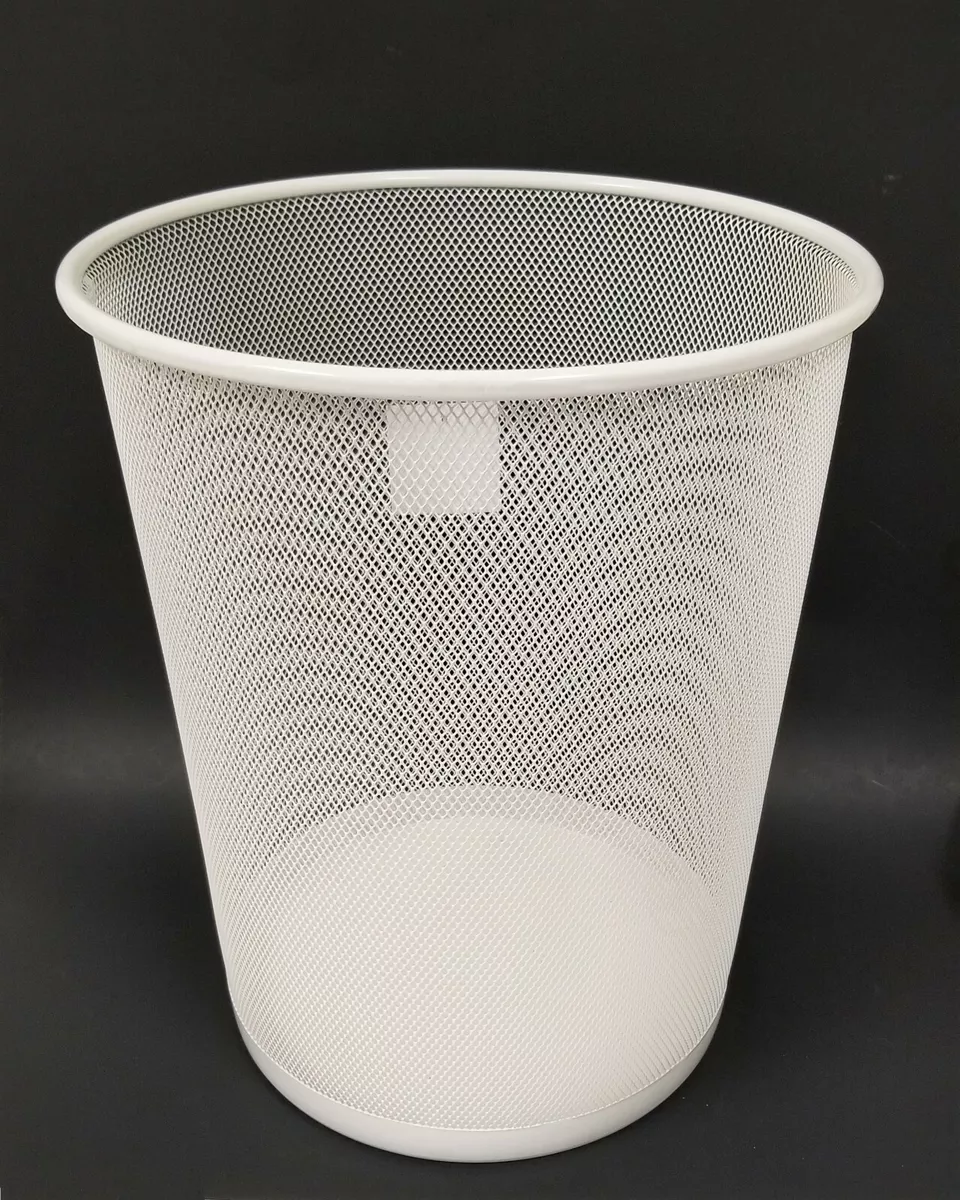 NEW LARGE WHITE METAL MESH WITH ROUND TRASH CAN+WASTE BASKET,BIN