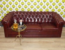 Vintage Chesterfield Stil 3 Sitzer Couch 220cm oxblood red 70er Jahre Sofa Retro