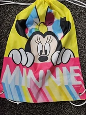 Disney Minnie Mouse Peeking 18" Drawstring Non-Woven Cinch Sling Bag Yellow