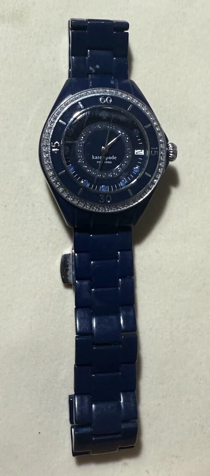 Raro Reloj Kate Spade Azul Puerto Damas Azul Gema Pavimentado Esfera Bisel Impresionante Foto 4 de 4
