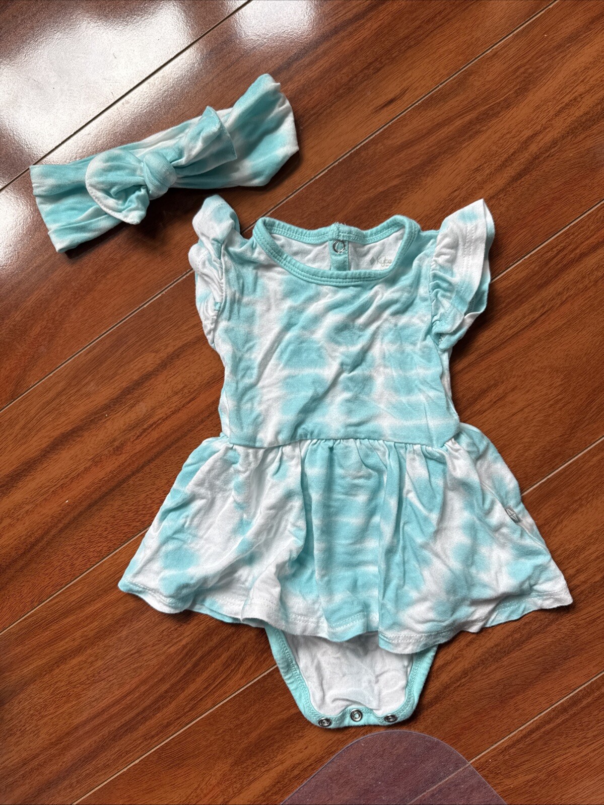Kyte Baby Robin Rip Tide Twirl Bodysuit Dress with Bow, 0-3 Months
