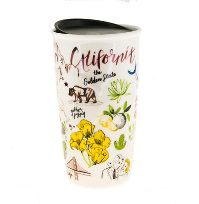 Starbucks California State White Ceramic Traveler Tumbler Coffee Mug 10oz Lid