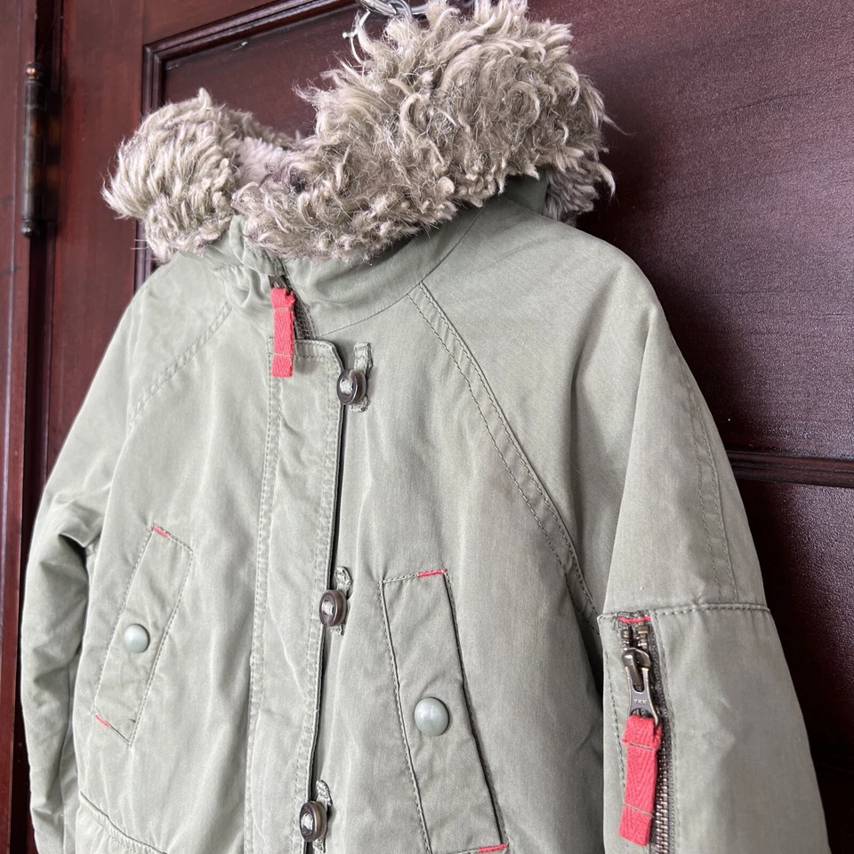 Boden 5-6Y Winter Coat Jacket Parka Green Front Pockets Faux Fur Trim Hood - Image 2 of 4