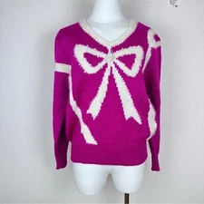 Vintage Jaclyn Smith Sweater Womens M 80s 90s Beaded Bow Wool Angora Coquette