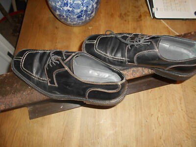 Chaussures Derbies Homme SAINT HILAIRE PARIS - Cuir Noir - Taille 39.5 - Vintage Occasion