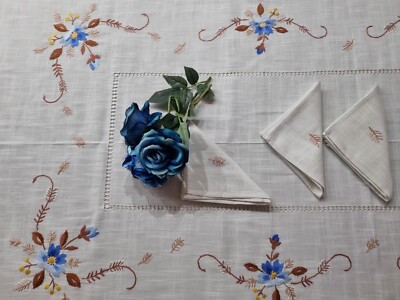 Hand Embroidered Linen Blend Tablecloth 12 Seater Spectacular!!!