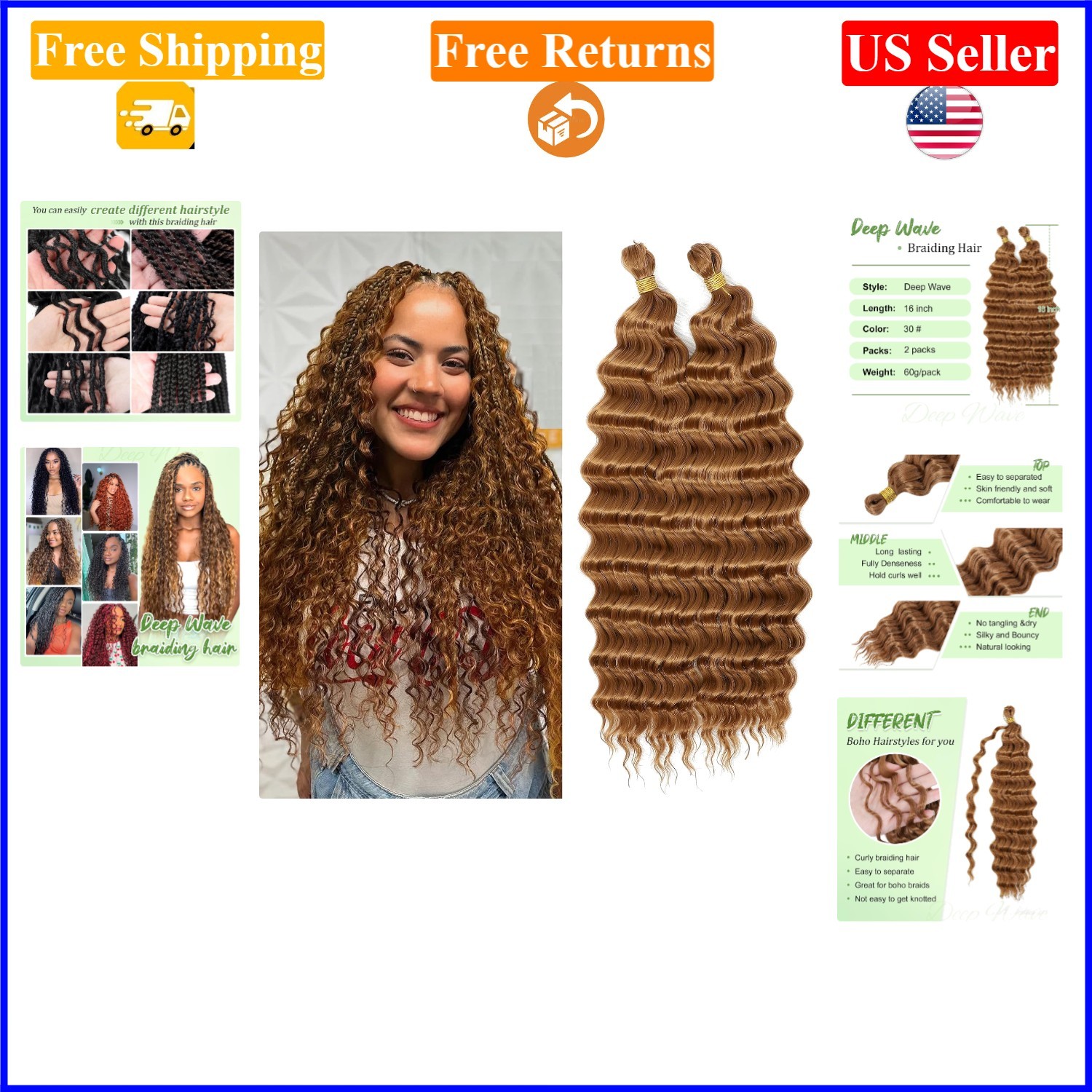 16-INCH Deep Wave Crochet Hair - 2 Pack, Ocean Wave, Black | eBay