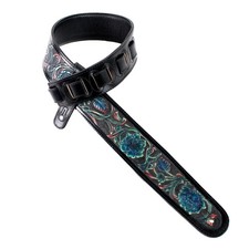 Walker And Williams LHR-16 Gloss Black Premium Thick Leather Guitar Strap Wit...