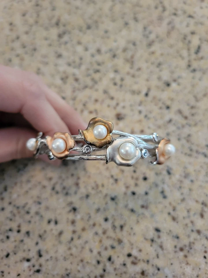 Ross-Simons Sterling Pearl Diamond Earrings And Bracelet Set - Image 4 of 4