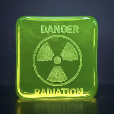 Uranium Vaseline Glass Block 50x50 mm Depression Yellow Glass Statue Art Deco
