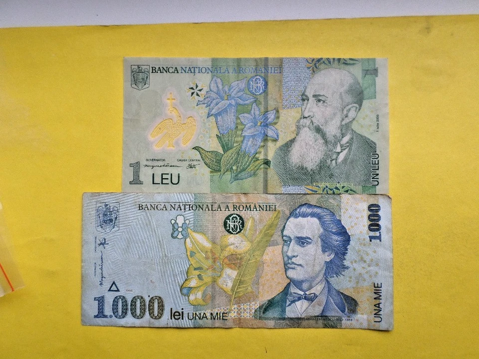 ROMANIA 1000 LEI 1998,SERIES 001B,1 LEU 2005,RARE. - Image 2 of 2