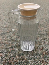 Vintage ARC Clear Glass Ribbed Square Juice Milk Water Carafe Pitcher Lid France