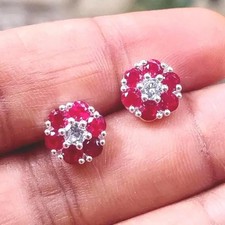 2Ct Round Lab-Created Ruby Womens Stud Earring 14K White Gold Plated