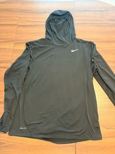 Nike Running Dri Fit Mens L Charcoal Hooded Long Sleeve Shirt