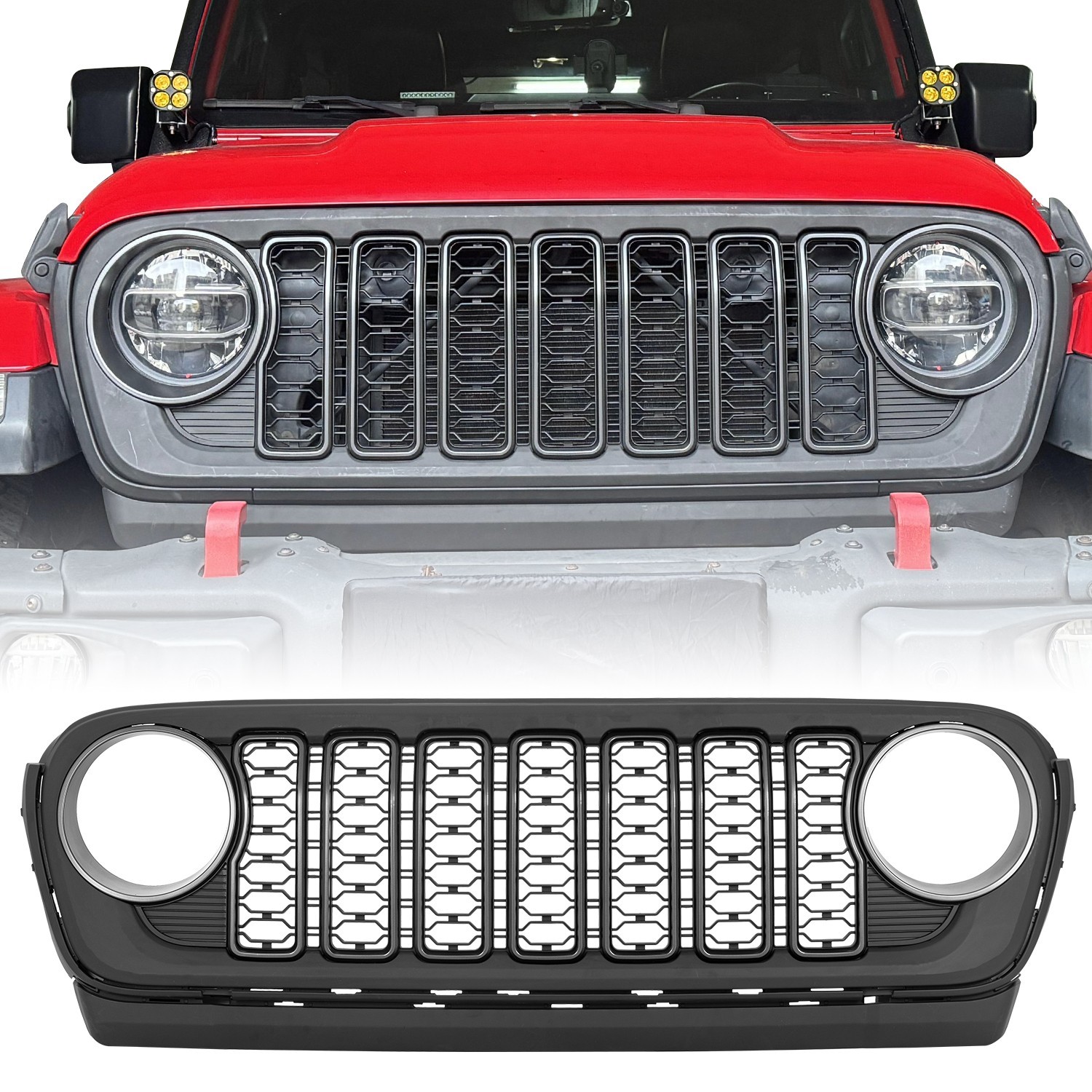 Front Grill Mesh Inserts Fits 18-25 Jeep Wrangler JL JLU4xe &Gladiator JT Black