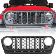 Front Grill Mesh Inserts Fits 18-25 Jeep Wrangler JL JLU4xe &Gladiator JT Black