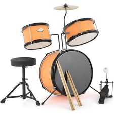 Image of 3-Piece Junior Drum Set for Beginners Complete Kit with Cymbals Throne Stool