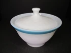 Vintage Pyrex White Blue Rim Sugar Bowl with Lid 5" Wide