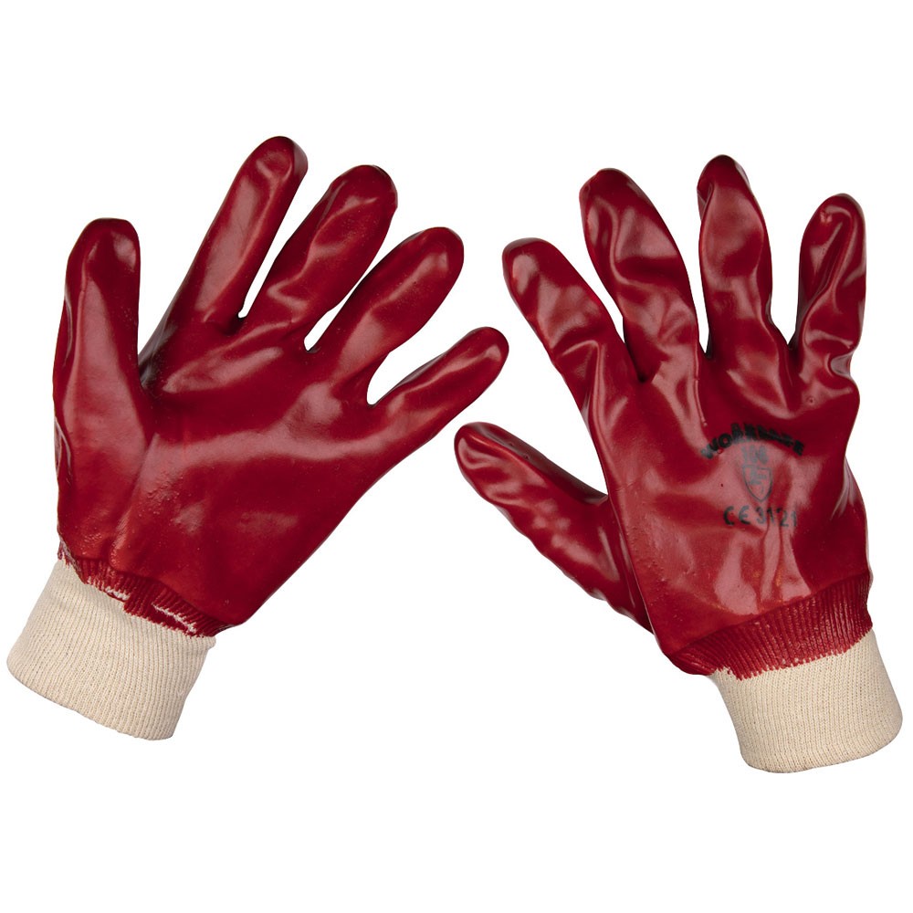 Worksafe General Purpose PVC Gloves Knitted Wrist (Large) - Pair