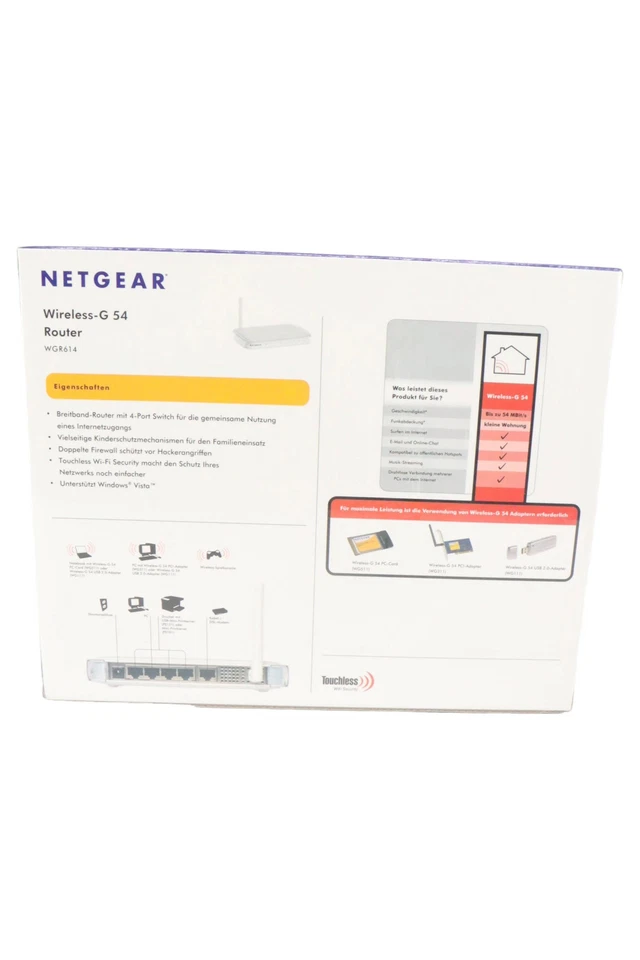 NETGEAR Wireless-G 54 Router WGR614 WLAN 54Mbit/s 4-Port Switch Weiß - Bild 2 von 3