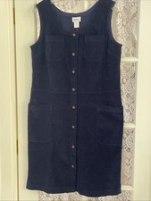 The Vermont Country Store M Navy Jumper Dress Women Corduroy Button Front New