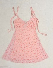 See You Monday Mini Dress Womens M Pink Floral Mesh Overlay Tie Strap Coquette