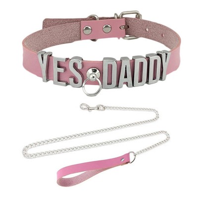 PINK Pu Leather Daddy Collar O-Ring Buckled Custom Excellent Necklace Choker J7