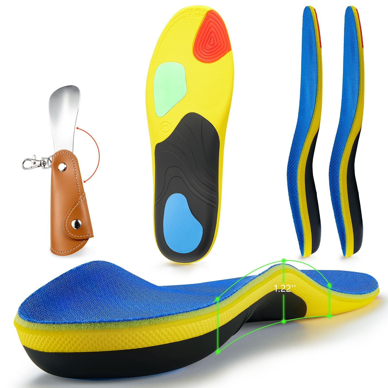 Men's High Arch Support Insoles for Plantar Fasciitis & Heavy Duty Sports Relief