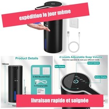Distributeur savon automatique 400 ml mural sans contact Noir PUGTOW