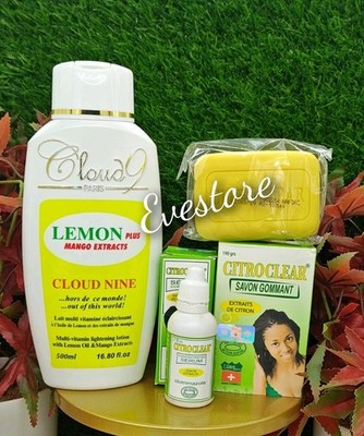3pc. Cloud-9 Paris body lotion, CItroclear serum & citroclear exfoliating Soap