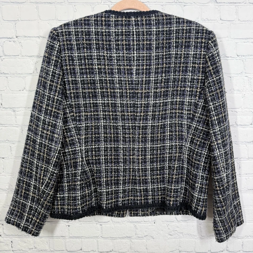 Женский твидовый блейзер Laura Scott размер 16 миниатюрный синий цвет слоновой кости на молнии Career Academia - Изображение 2 из 4