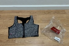 Brand New Ruby Ribbon Zip up Front Sports Bra Demiette Size 34  Gray & Black