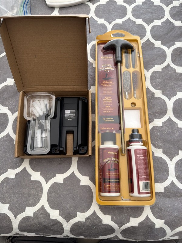 Lot Of 2 Products 1 Magnetic Handgun Mount & 1 Pistol Cleaning Kit (Preowned)