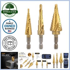 3Pcs Step Drill Bit Set Titanium Coated High-Speed Steel Unibit for Metal Woo...