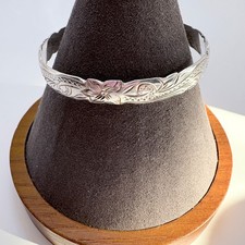 Sterling Silver 925 Child's Scroll Floral Design Bangle Bracelet Size 5.5" Fit