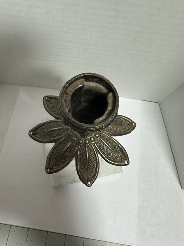 Vintage Marble Brass Gold Ornate Candle Holder MCM Glass Prism Hollywood Regency - Picture 3 of 7