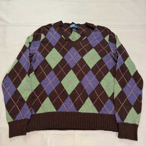 VTG Polo Ralph Lauren Men Argyle Cashmere Knit Sweater Old Money Luxury L-5124