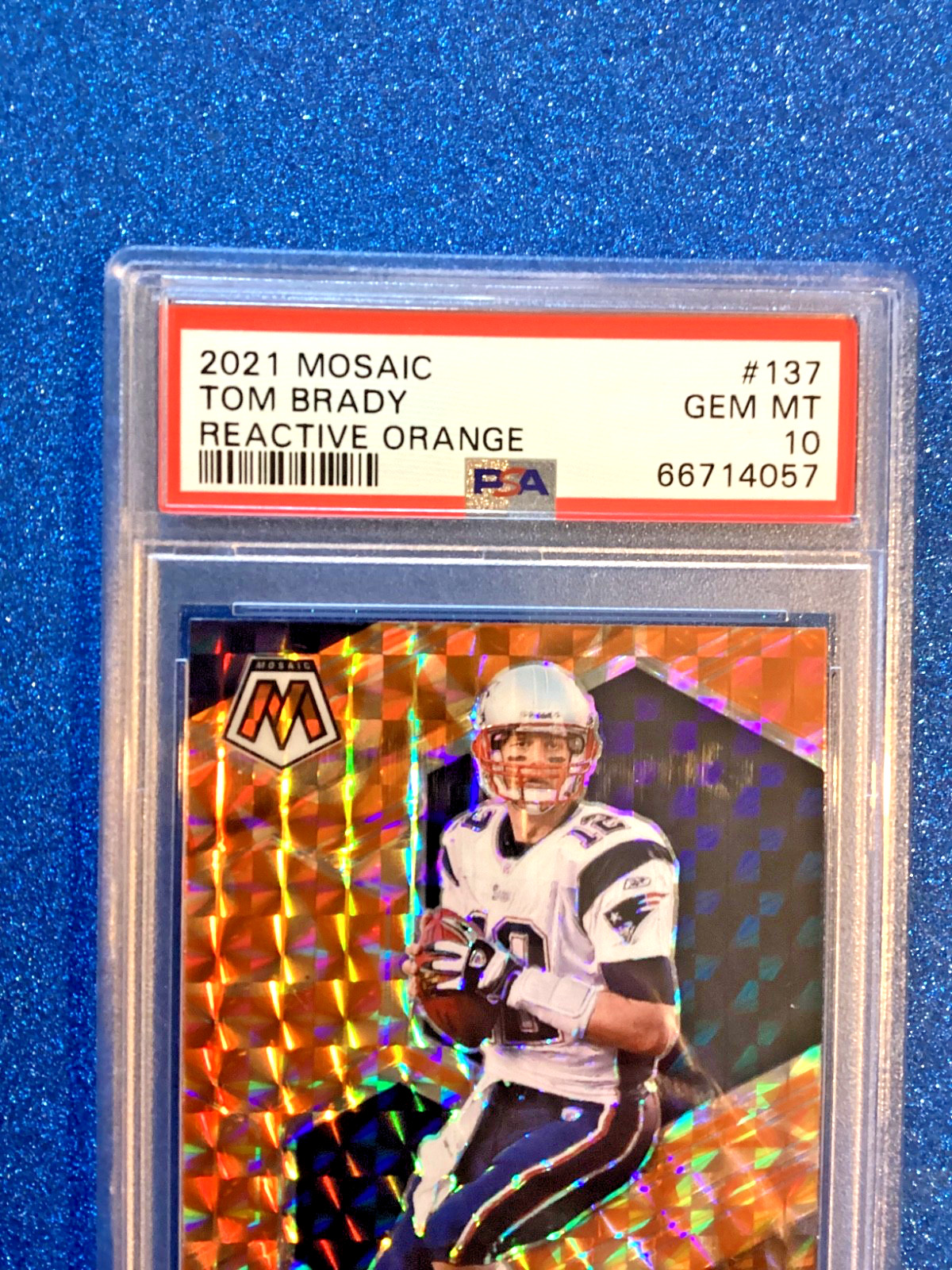 TOM BRADY 2021 PANINI MOSAIC REACTIVE ORANGE PRIZM SP#137 GRADED PSA GEM MINT 10 view 3