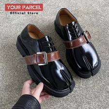 Tabi Shoes for Men Leather Belt Buckle Niche Split Toe Loafer Shiny Surface Boot