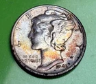 1943 P Silver Mercury Dime, Colorful Rainbow Album Toning--See Video