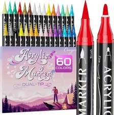 60 Colors Dual Tip Acrylic Paint Markers,Fine and Brush 60