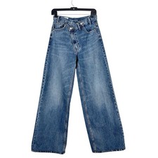 Zara Women's Wonky Crisscross High-Rise Wide-Leg Jeans Size 2 Blue