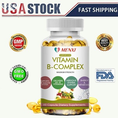 Vitamin B Complex Supplement, 60 Capsules High Potency for Energy & Immunity
